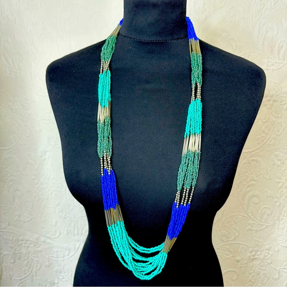 Glass Bead Multi-Strand Ocean Colors 34.5" Necklace